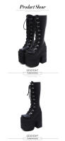 Botas Largas De Motociclista Para Mujer Gdgydh Y2K Con Cierre De Lazo Y Cierre De Cremallera Lateral Plataforma Negras Con Punta Cerrada Botines De Tacón Cuadrado Super Alto - details 0