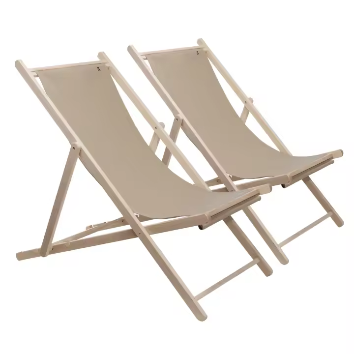 Scalpers Home Set de 2 Hamacas de Madera de Haya Plegables, Estructura sin Barniz, Color Piedra - 1