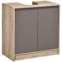 HOMCOM Mueble para Debajo del Lavabo Armario de Baño de Suelo con Puerta Doble y Estante Ajustable Carga 50 kg 60x30x59,8 cm Roble y Gris - details 0
