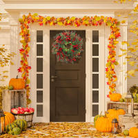 Corona Navideña De Moda Con Bayas Rojas Decoración De Puerta Para Navidad Adorno Para Ventanas Y Paredes Material De Tela De Seda Y PE - details 1