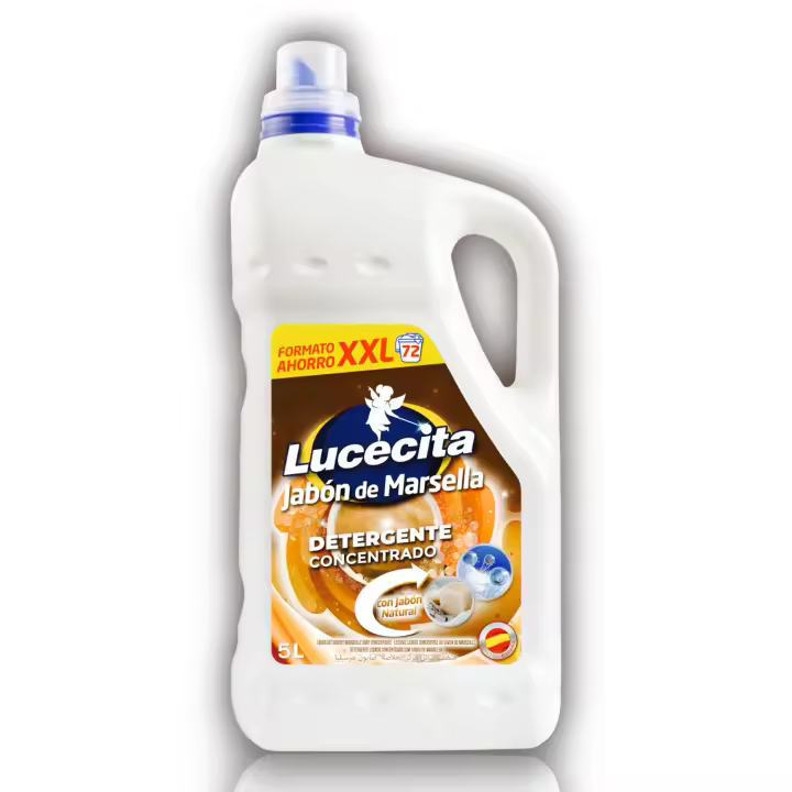 Detergente Concentrado LUCECITA Jabón de Marsella - Formato Ahorro XXL - Máxima Eficacia - Detergente Liquido para Ropa Blanca y de Color - Efecto Quitamanchas - Indicado para Lavar a Mano o a Máquina - 72 Lavados - Pack de Unidades - KIRIKO. - 1