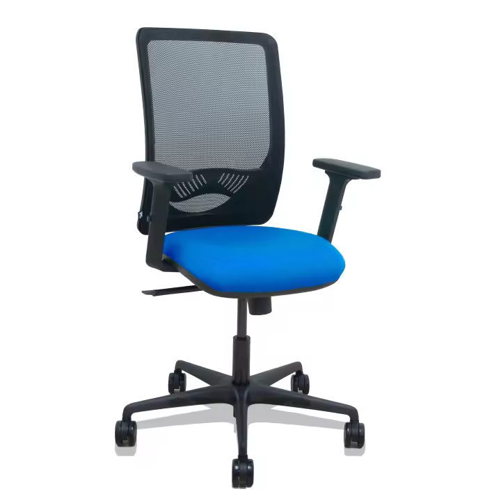 Silla Zulema sincro malla negra asiento bali azul brazos 2D ruedas 65mm - 1