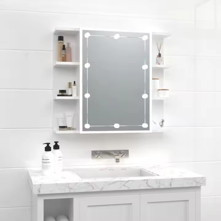 vidaXL Mueble con espejo y luces LED blanco brillante 70x16,5x60 cm - 1