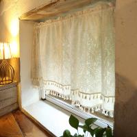 Cortina Boho Valance Blanco En Lona Transparente Para Cocina Baño Farmacia Café Doble Capa Con Borde De Borla Media Ventana - details 2