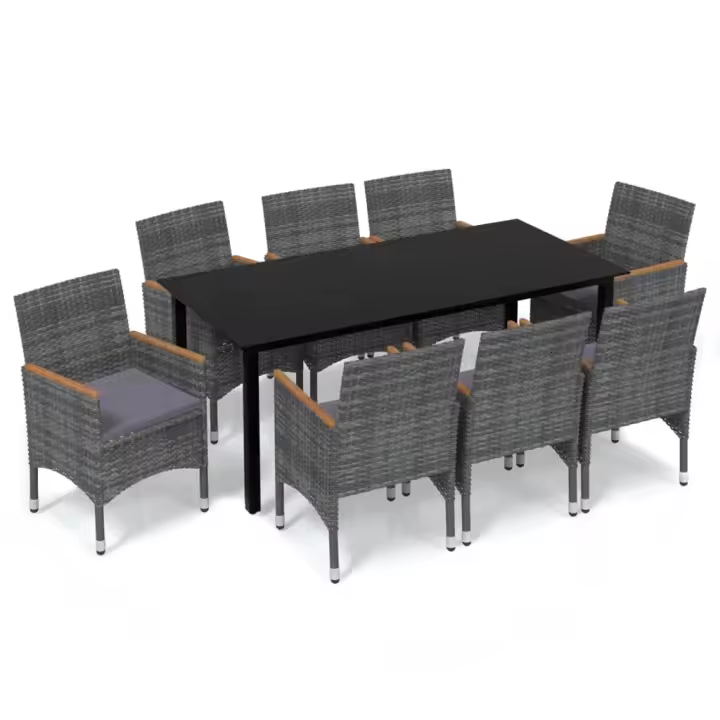 vidaXL Set de muebles jardín 9 pzas con cojines ratán sintético gris - 1