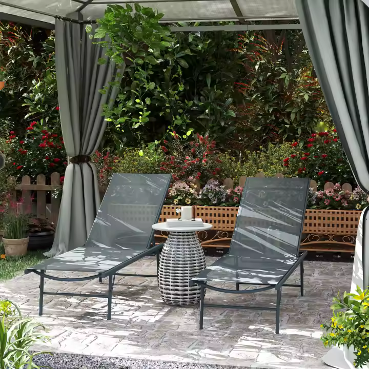Outsunny Pack de 2 Tumbonas Jardín Exterior Tumbonas Plegables Reclinables en 5 Posiciones con Estructura Metálica y Asiento de Malla Transpirable para Playa Piscina 164x54x84 cm - 1
