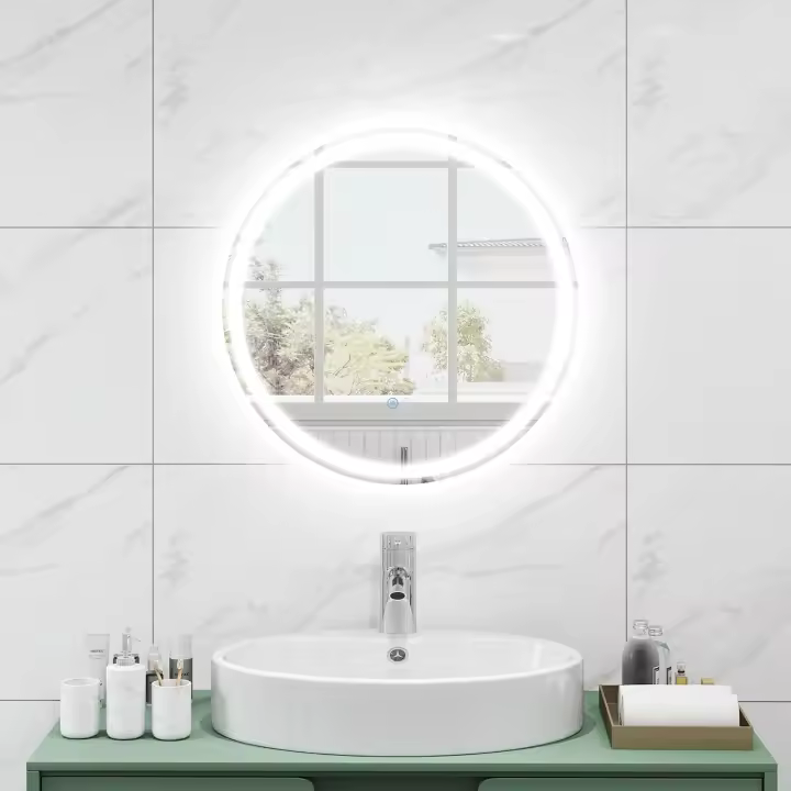 Espejo de baño LED con iluminación, Redondo, antivaho, Espejo de Pared Regulable con Interruptor táctil y función de Memoria, Espejo Colgante, 60 x 60 cm, Plateado - 1