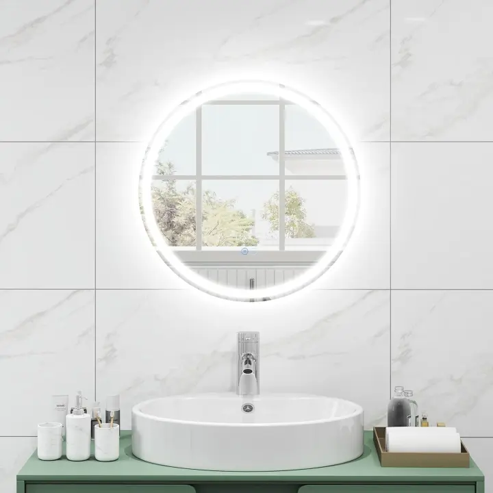 Espejo de baño LED con iluminación, Redondo, antivaho, Espejo de Pared Regulable con Interruptor táctil y función de Memoria, Espejo Colgante, 60 x 60 cm, Plateado - 1