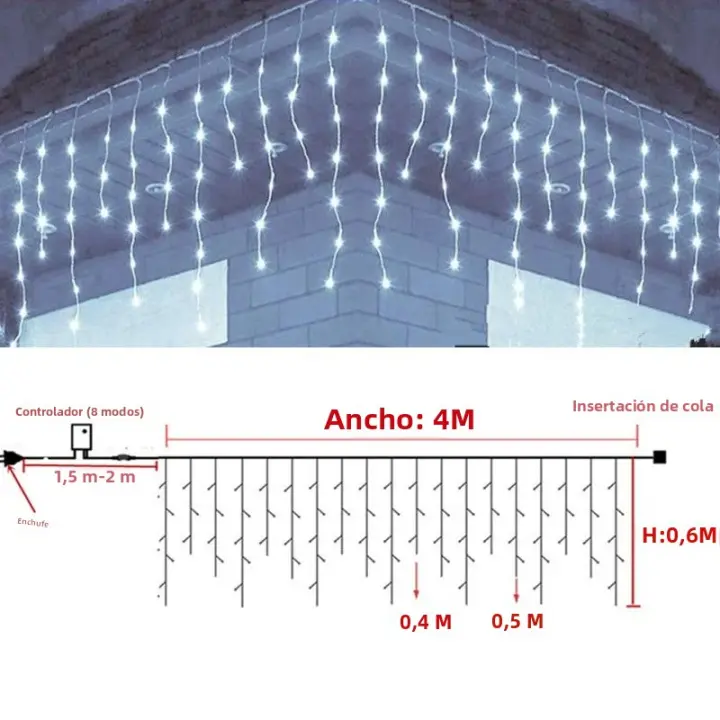 Juego De Luces De Navidad LED De 4M Guirnalda De Icicles Para Exterior Decoración De Jardín Y Calle Lámparas De Faiy Light Droop Tamaño 0.4-0.6m Calor Blanco/Morado/Multicolor/Azul - 1