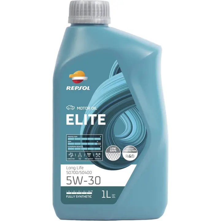 REPSOL aceite lubricante sintético de larga duración (Long Life) para coche ELITE LONG LIFE 50700/50400 5W-30 1L - 1
