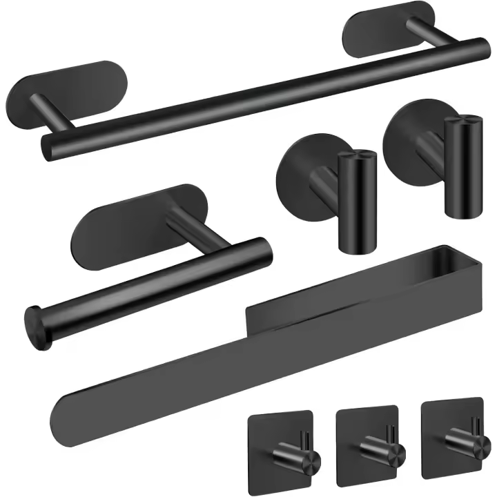 Toalleros de Baño Sin Taladro, 8PCS Juego de Acero Inoxidable 304 de Calidad Espesada Accesorios para Mueble o Colgador Pared Decoracion - 1