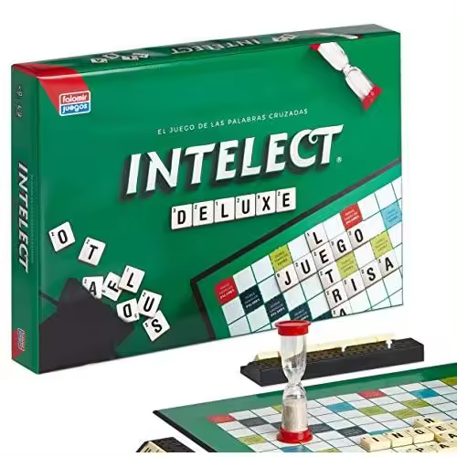 Falomir - Juego de Mesa Intelec De Luxe  Educativo para Mejorar Vocabulario y Ejercitar la Mente  Incluye Marcadores, Fichas de Letras y Reloj de Arena - 1