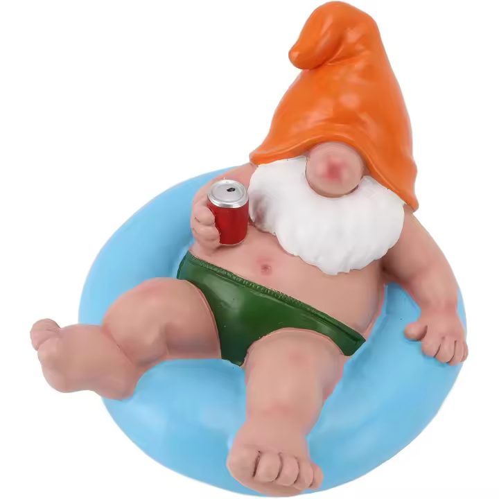Estatua de gnomo de jardín, figura flotante de resina para piscina, ideal para fiestas relajantes y divertidas, ideal para decoración de exteriores (amarillo) - 1