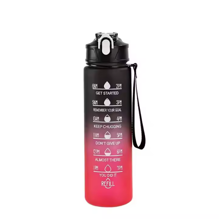 Botella Deportiva De 700ml Resistente a Altas Temperaturas Con Pajita Graduada Copa De Plástico De Color Arcoíris Con Diseño Frotado Progresivo - 1