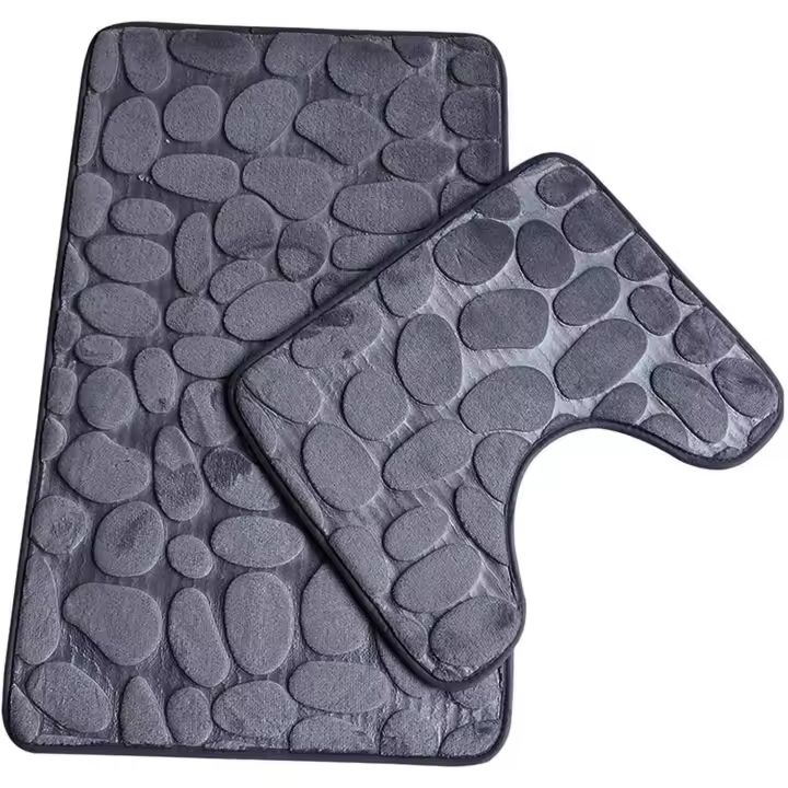 Juego de 2 alfombrillas de baño antideslizantes Alfombrillas de pedestal de baño suaves Inodoro absorbente en forma de U con WC Lavable a máquina Gris - 1