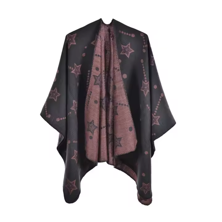 Capa con abertura de moda con chal de jacquard para mujer 2022, capa con bufanda de otoño e invierno - 1
