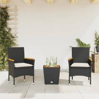 vidaXL Mesita y sillas con cojines 3 pzas ratán sintético vidrio en color Negro/Gris | cómodas modernas ergonómicas para comedor cocina salón hogar - details 0
