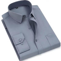 Camisa Clásica Para Hombre De Color Sólido Negra Blanca Azul Gris Roja Rosa Negra Azul Marinho Marrón Café Ochavo Tres Quarters - details 11