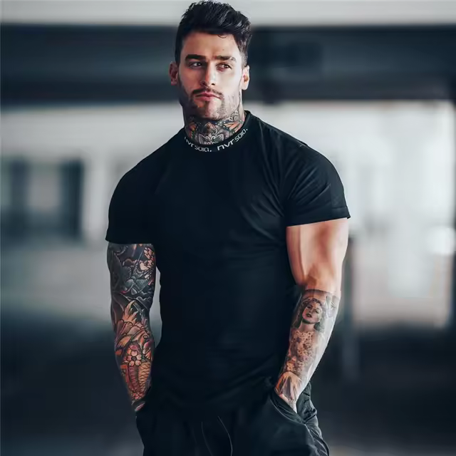 Camiseta De Gimnasio Para Hombre 2024 Manga Corta Algodón Casual Ajustada Fitness Bodybuilding Camiseta De Verano - 1