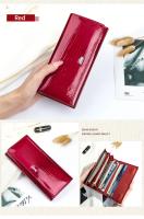 Cartera De Cuero Genuino Para Mujer Con Porta Tarjetas Larga Y Cremallera Porta Moneda Casual Color Negro Rojo Winered - details 12