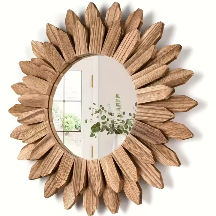 Espejo Decorativo De Girasol Madera Decoración Para Pared Habitación Sala De Estar Hogar No Incluye Químicos Producido En China - 1