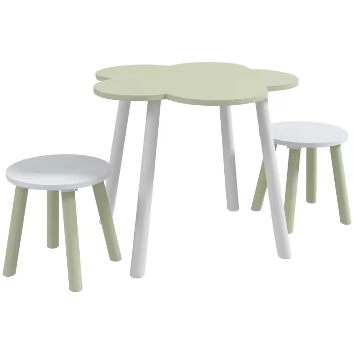ZONEKIZ Juego de Mesa y 2 Sillas Infantiles Mesa con Sillas para Niños de 2-5 Años con Mesa en Forma de Flores Ø59x50 cm y Sillas Ø28x26 cm para Dormitorio Sala - 1