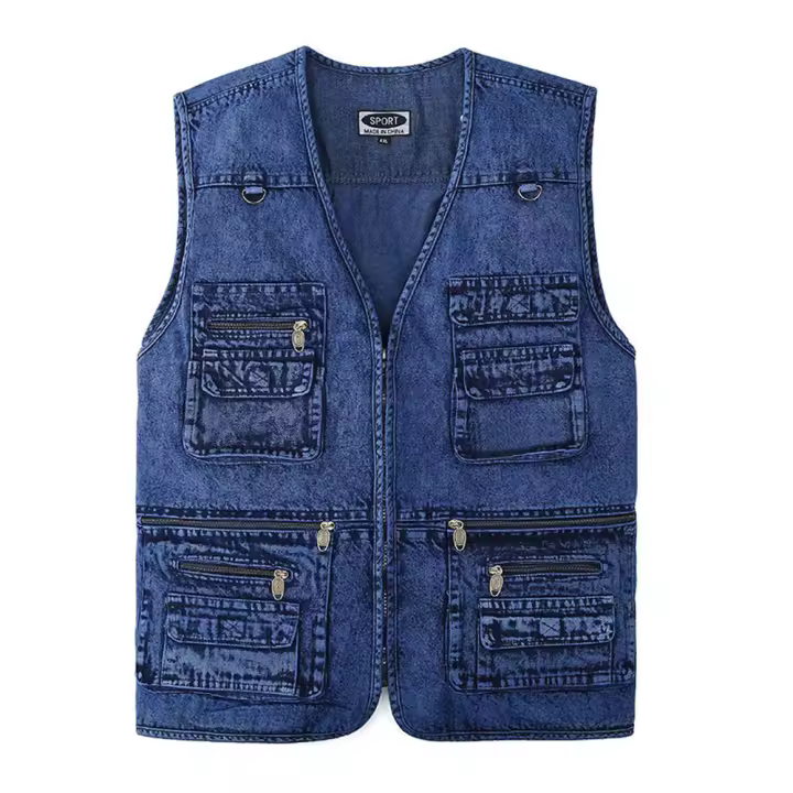 Chaleco De Hombre Azul Oscuro Con Multiple Bolsillos V-neck Sin Mangas Para Pesca Trucker Bicicleta Montañismo Casual Vestido De Verano - 1