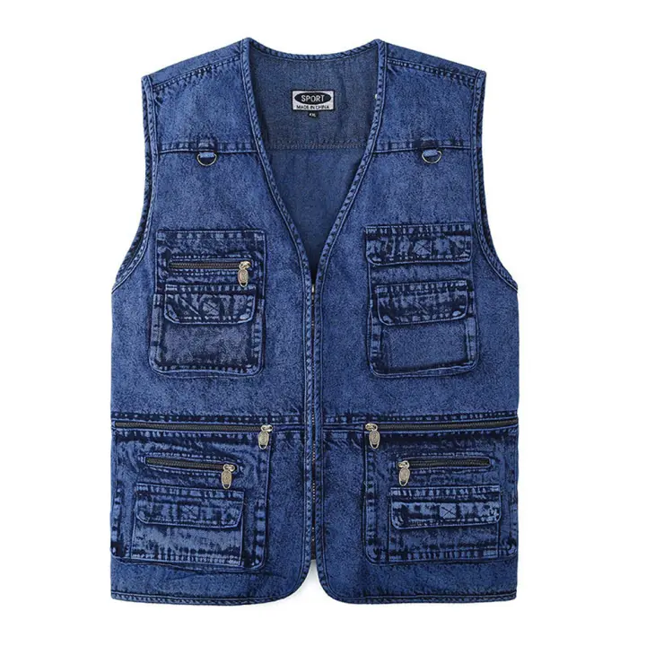 Chaleco De Hombre Azul Oscuro Con Multiple Bolsillos V-neck Sin Mangas Para Pesca Trucker Bicicleta Montañismo Casual Vestido De Verano - 1