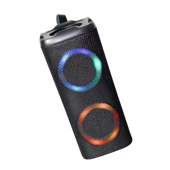 Altavoz bluetooth portátil inalámbrico Dhavit, 2 x 5 W, 18 cm alto, doble luz - Altavoz Bluetooth inalámbrico con efecto de luz, USB, tarjetas TF, radio FM y sonido dinámico - 1