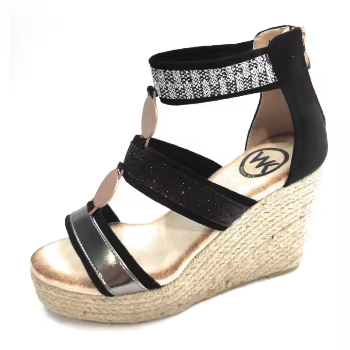Encarni Zapateria - Zapatos de Cuña Alta de esparto - Negro - Tacon 10,5 cm. - 1