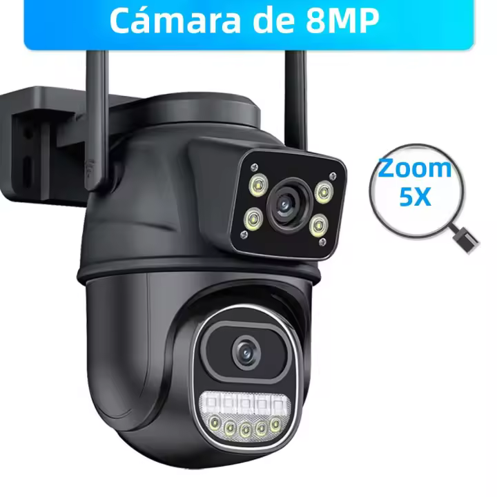 Cámara De Seguridad IP Exterior 8K 16MP WiFi Con Zoom 10X Cuatro Lentes PTZ Vigilancia Inteligente CCTV Detección De Movimiento Cámara Doméstica Black - 1