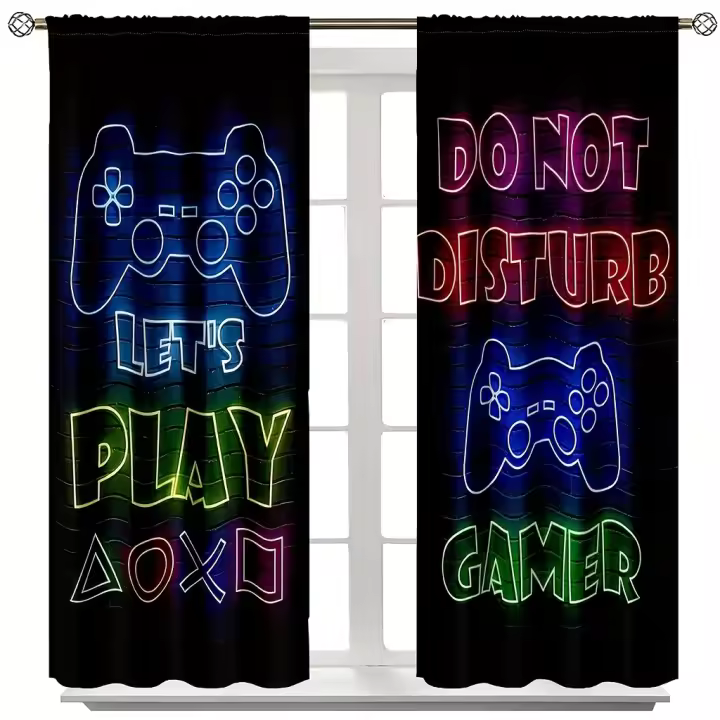 2pcs Cortinas Para Gamepad PS5 Juego De Colores Decorativas Para Habitación De Juegos Y Dormitorio Material De Poliéster Modernas Y Translúcidas - 1