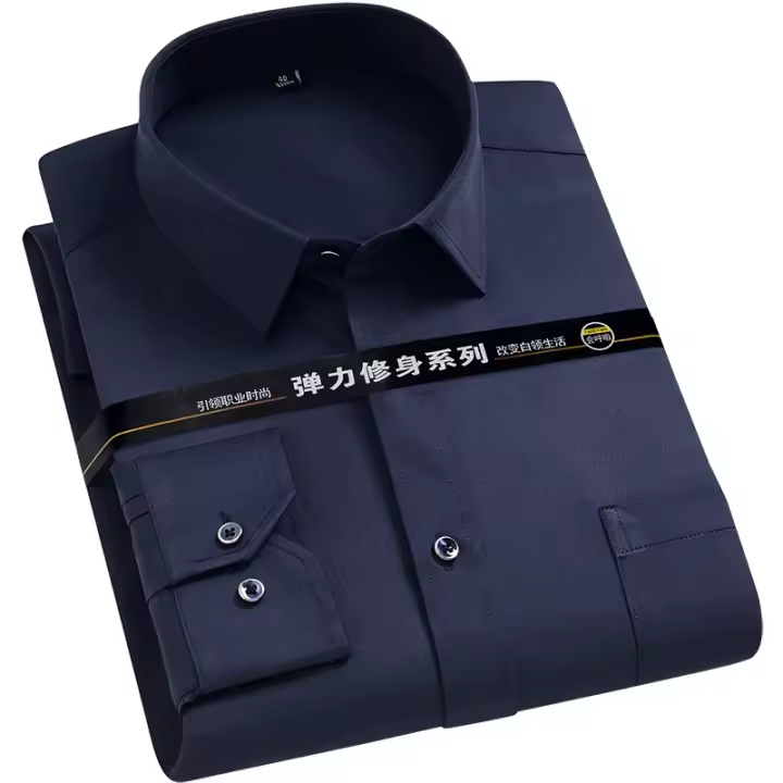 Camisa De Encaje Para Hombre 2025 Primavera Manga Larga Suelta Clásica Solida Elástica Negra Blanca Moda Casual Antiarrugas Talla 4XL - 1