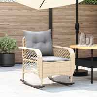 vidaXL Silla mecedora de jardín con cojines ratán sintético beige en color beige y crema/Gris/Gris y azul y más | cómodas modernas ergonómicas para comedor cocina salón hogar - details 5