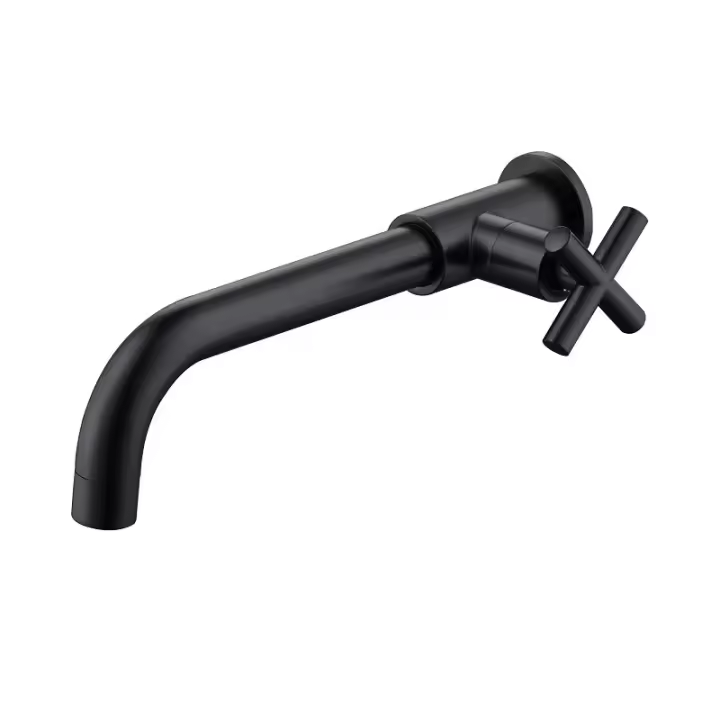 Mezclador de lavabo de latón, grifo de agua fría, montaje en pared, montaje en pared de agua fría, conexión de pared de bañera de 1/2 pulgada, negro mate - 1