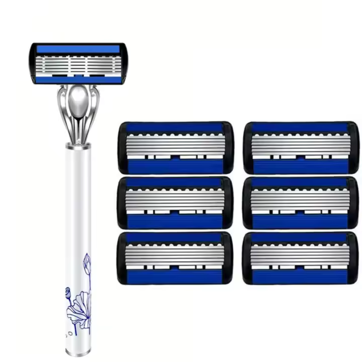 Cuchilla Manual Para Barba Y Pelo De Acero Inoxidable Con 6 Capas Para Hombre Cabeza De Cuchilla Reemplazable Y Lavable - 1