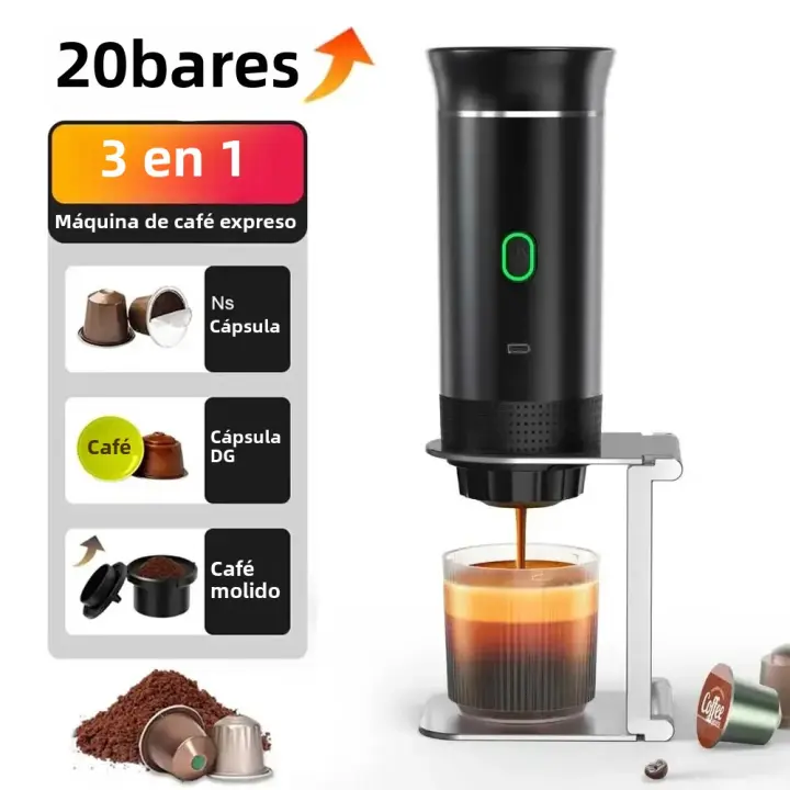 Máquina De Café Espresso Portátil 3 En 1 Eléctrica Sin Cable Capaz De Triturar Cápsulas Ideal Para Viajes Y Camping - 1