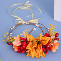 Diadema De Garlanda Naranja Retro Bohemio Accesorio De Cabello Para Viaje Y Vacaciones Simulación De Flores Material Otr - details 1