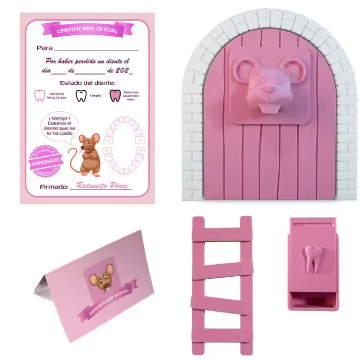 MFS Myfuturshop® Raton Pérez Puerta mágica, Caja para el Diente, Escalera, 4 certificados de Diente Limpio. Regalo Original para niño y niña. - 1