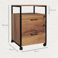 Vinsetto Cajonera de Oficina con Cerradura Armario Archivador Móvil con Ruedas 2 Cajones Barra Colgante para Tamaño Carta A4 y 2 Llaves 44x40x66,5 cm MarrónRústico - details 2