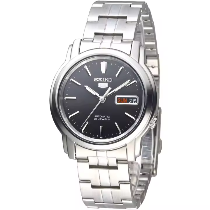 Reloj automático hombre Seiko 5 SNKK71K1 dial negro 38mm correa acero - 1