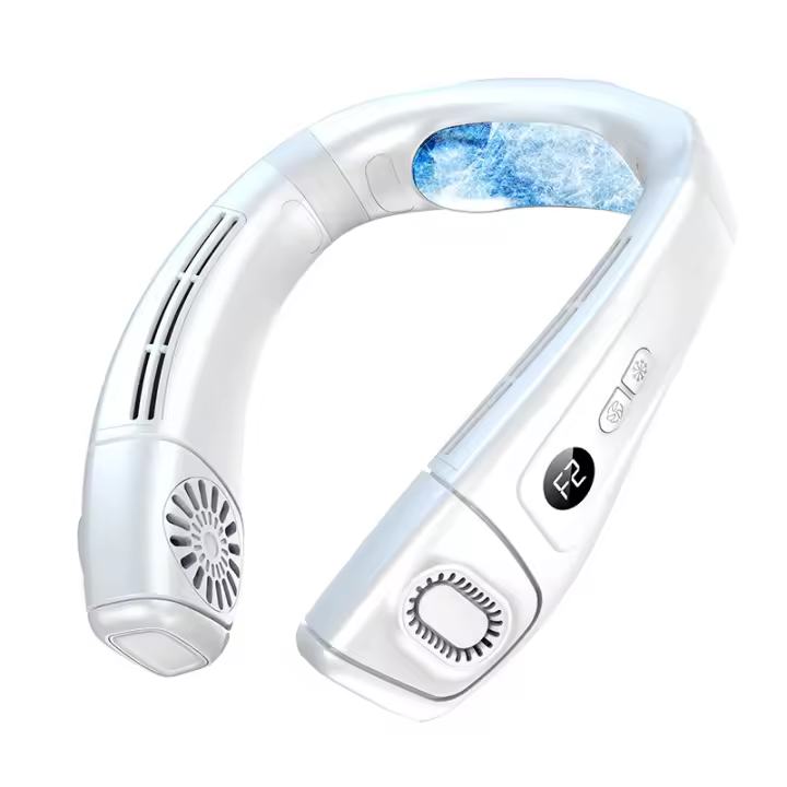 Ventilador de Cuello Portatil Con Hielo Placa de Refrigeración Grande, Ventilador Pequeño Silencioso Aire Acondicionado Ponible 6000mAh USB Recargable, 360° Aire Frio Trasera para Viaje Playa Oficina - 1