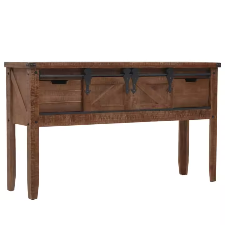 vidaXL Mesa consola de madera de abeto maciza marrón 131x35,5x75 cm Mesa de sofá Mesa de Entrada para Salón Consola de Entrada Mueble Recibidor Mesita Mesa auxiliar Salon - 1
