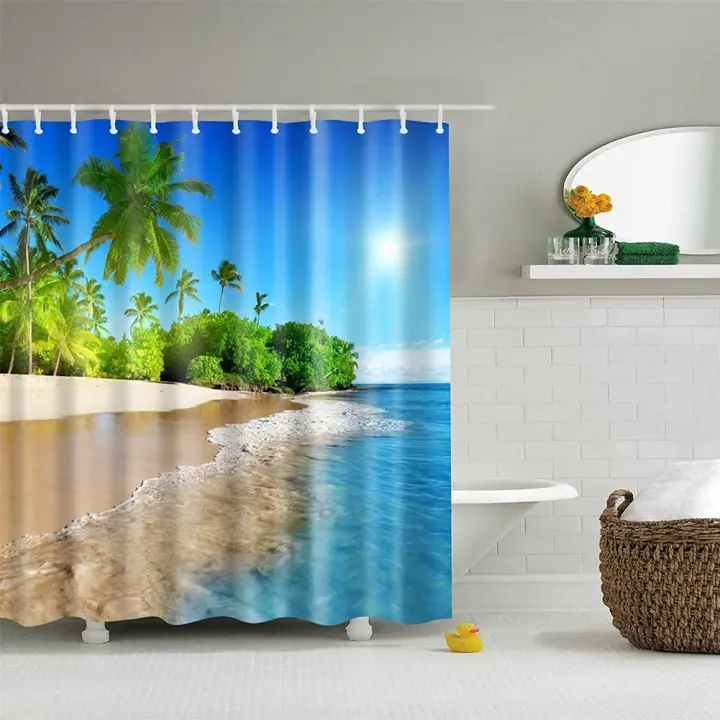 Cortina de Ducha de Playa, poliéster impermeable y antimoho para bañera y Ducha, 180x180 cm - 1