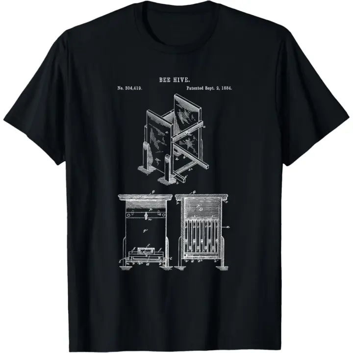 Camiseta de Manga Corta, 100% Algodón, Ropa Unisex para Hombres y Mujeres en 5 Tallas, Camiseta Negra, Retro Hive Design Shirt - Beekeeper's Beekeeping Farm T-shirt - 1