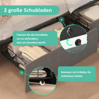 Cama Upholsted Función de carga USB Type C Iluminación LED Y 2 cartuchos, Cama Juvenil 90x200 cm Cama individual Cama de almacenamiento Estructura de Cama Con base de listones de Madera, gris (with colchón) - details 10