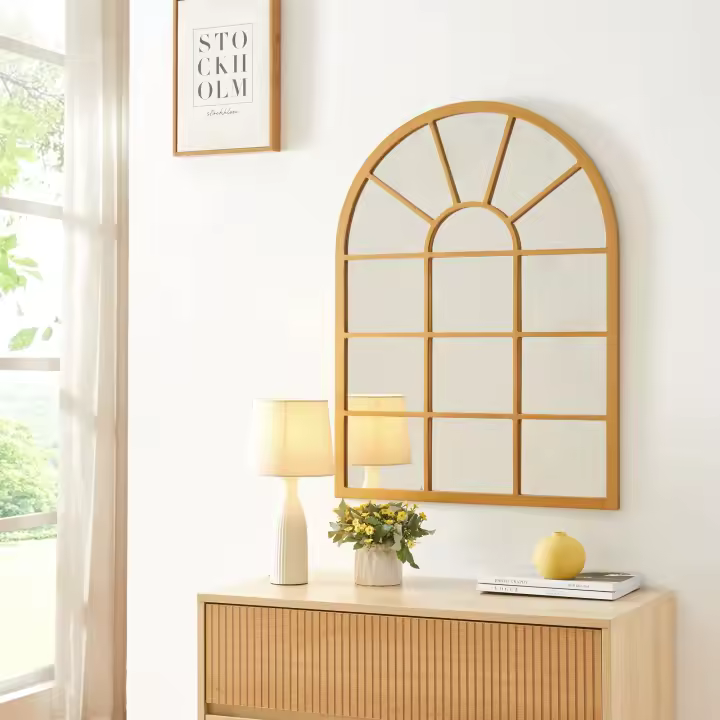 Espejo de pared Villalago cuadriculado en forma de ventana MDF 80 x 60 cm - Dorado [en.casa] - 1
