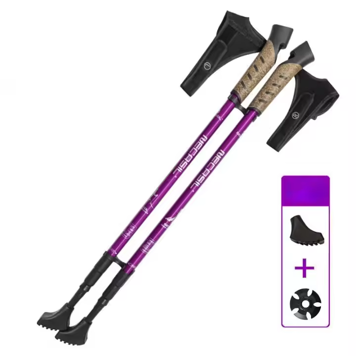 2PCS Poles De Caminar Nórdico Alpinismo Telescopio Alpenstock 7075 Aleación De Aluminio Bastón De Caza Envío Senderismo Pala De Escalada - 1