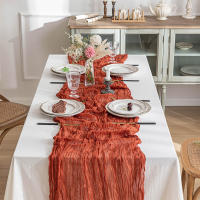 Corredor De Mesa De Queso 10FT En Rosa Tenuis Bohemio 1PC Para Fiestas Y Uso Rustico Tejido De Poliéster Sólido - details 1