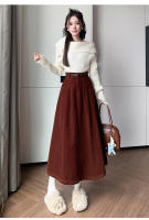 Falda Larga De Corduroy Elegante Para Invierno A-Line Con Cintura Empirica Y Cinturón Amplio Estilo Coreano Moda Feminina - details 5
